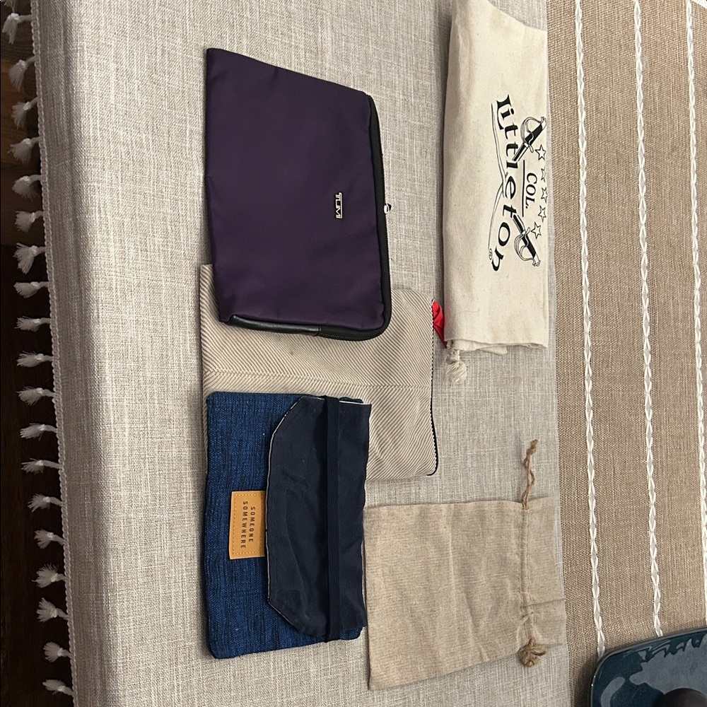 Tumi Purple and Blue Toiletry Bag Set